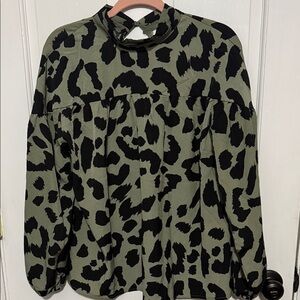 Glam Black and Green Animal Print Blouse